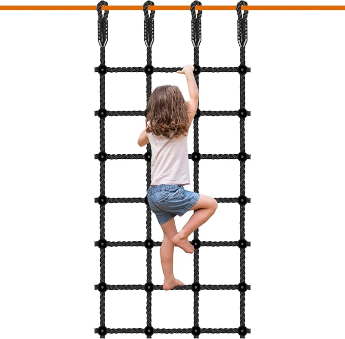 Climbing Cargo Net for Kids Outdoor 30" x 75" Heavy-Duty No Knots Climbing Net for Swing Set, Treehouse, Playground, Ninja Lines, Ninja Obstacle Course Rope Net for Climbing - 1000 LB Capacity
