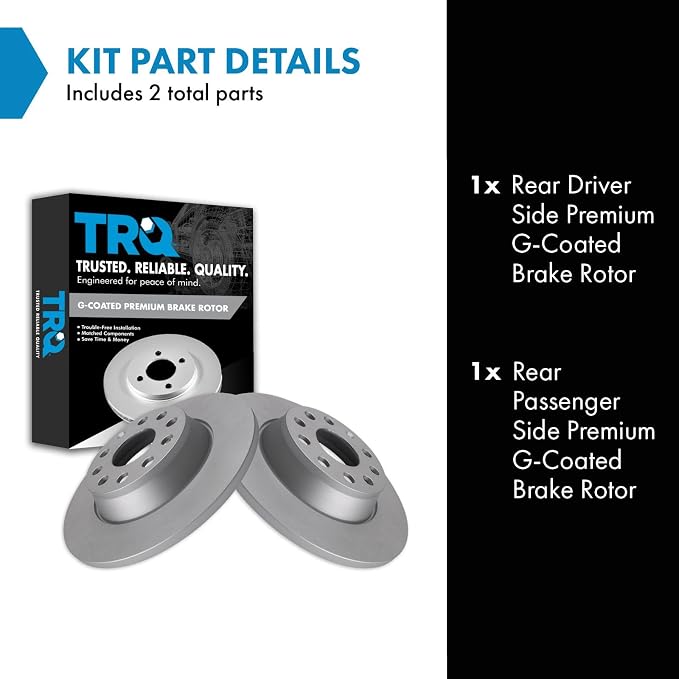 TRQ Rear Brake Rotor Set G Coated Vented Compatible with 2006-2015 Audi A3 A3 Quattro Q3 Q3 Quattro 2005-2018 Volkswagen CC Eos GTI Jetta Passat Rabbit R32 Tiguan Tiguan Limited