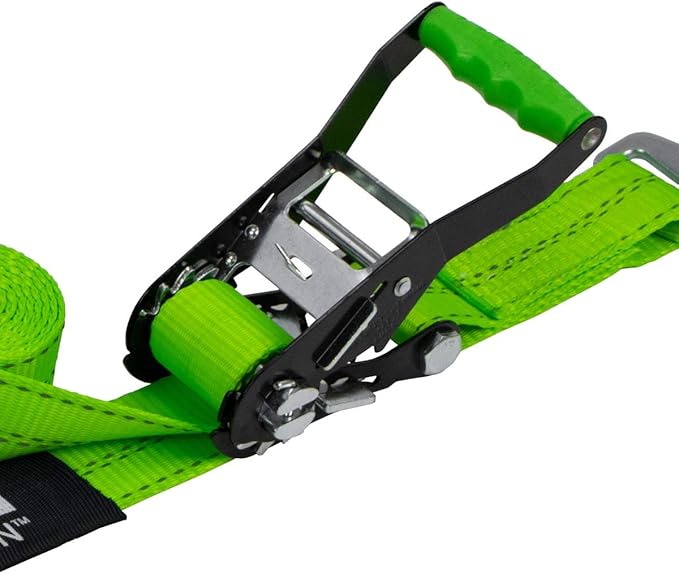 VULCAN Car Tie Down with Twisted Snap Hooks - 2 Inch x 96 Inch - 2 Pack - High-Viz - 3,300 Pound Safe Working Load