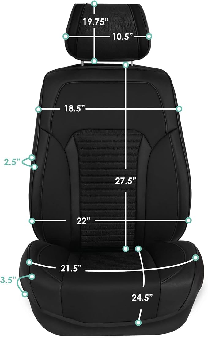 FH Group Car Seat Cover Cushion - 2 Pack Seat Covers for Cars Trucks SUV, Faux Leather Car Seat Cushions, Waterproof Car Seat Cover Cushion, Universal Fit Car Seat protector Front Set Black