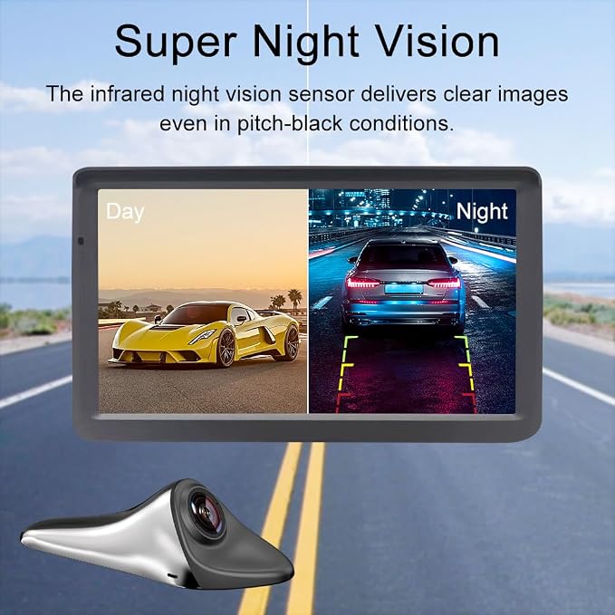 Side View Camera 7 inch HD Surveillance System, IP68 Waterproof Blind spot Camera with HD LCD Screen Parking Assistance System, Silver