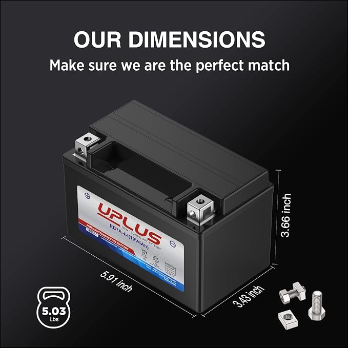 UPLUS YTX7A-BS Motorcycle Scooter Battery, EB7A-4-I Maintenance Free 12V 6Ah SLA Batteries ATV AGM Battery, Replacement for YTX7A-4, ETX7A-BS, LTX7A-BS,NTX7A-BS,FTX7A-BS, ENTX7A-BS, GTX7A-BS, MTX7A-BS