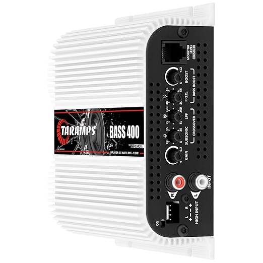 Taramps BASS 400 1 Ohm 1 Channel Mosfet Amplifier 400 Watts RMS, Monoblock, Crossover, Bass Boost, RCA/High Level Input, Class D, Car Audio, Monitor Level Remote/M1 Led Monitor, Great for Subwoofers