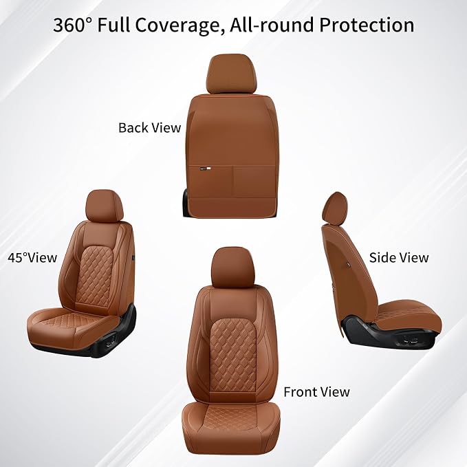 Huidasource Fit for Brown Chevy Silverado/GMC Sierra Front Seat Covers, Thickened Perforated Nappa Leather Front Truck Seat Covers 2007-2025 1500, 2015-2025 2500HD 3500HD Crew Double Extended Cab