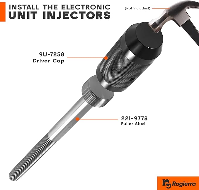 9U-6891 Injector Sleeve Remover Installer Set + 9U-7227 Injector Height Tool + J-38587-A Engine Barring Socket Tool Kit (8-PC) - Compatible with CAT Caterpillar 3406E C15 C16 Diesel Engines (8 PCS)