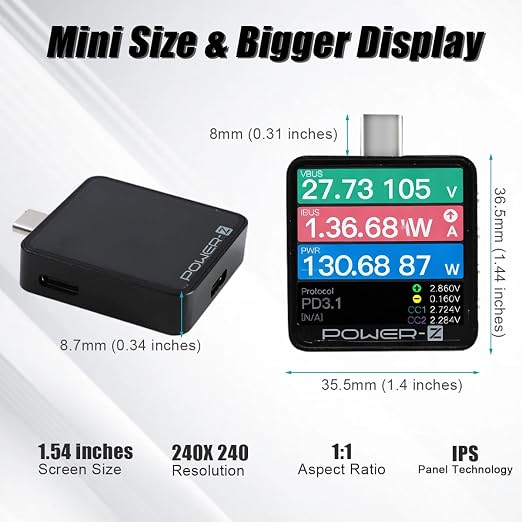 USB C Tester, Latest Upgrade with PD3.2 240W, Compatible with Power-Z KM003C, Digital Voltmeter Ammeter Fast Charging Diagnostic Tool, USB PD Protocol Analyzer for Power Bank, Phone, Laptop