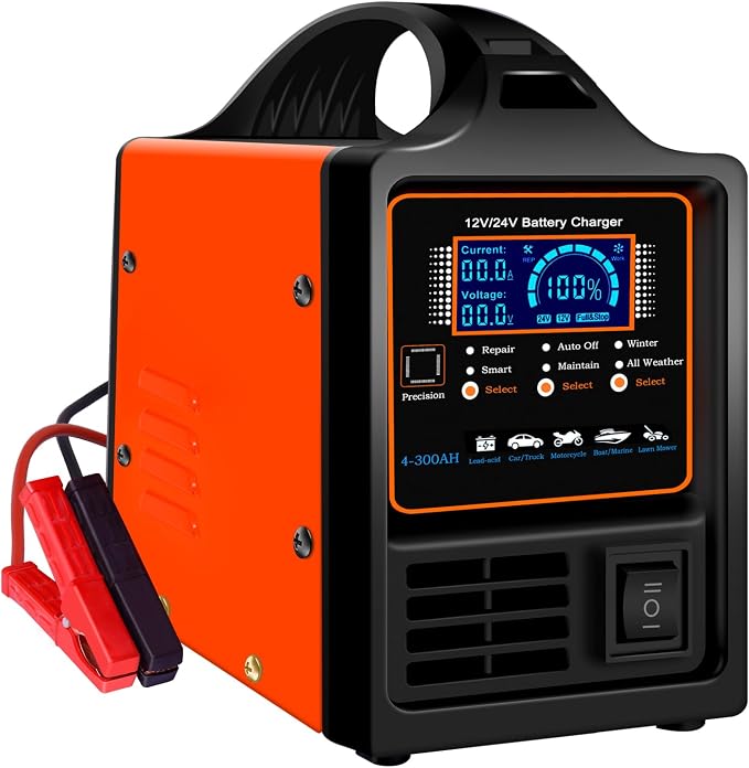SolaMr 12V/24V Car Battery Charger Heavy Duty, Auto Trickle Charger, 0-15A Smart Automatic Battery Maintainer with Repair, Winter Mode, for AGM Automotive Truck Motorcycle