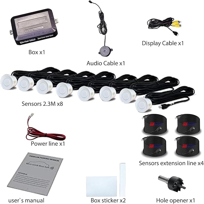 LCD Parking Sensor Kit - Displays Data on Original Screen, Easy Rear Installation, Compatible with All Camera Formats (AHD, CVBS), 18 Probe Colors to Match Any Vehicle（Silver）
