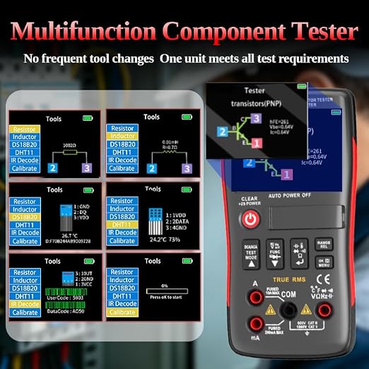 ZOTEK-XT1 2 in 1 Transistor Tester Multimeter, 25000-count Multimeter, Current, Voltage and Resistance Tester, Mosfet Transistor Capacitor SMD Electronic Component Tester, SCR PNP NPN ESR Meter