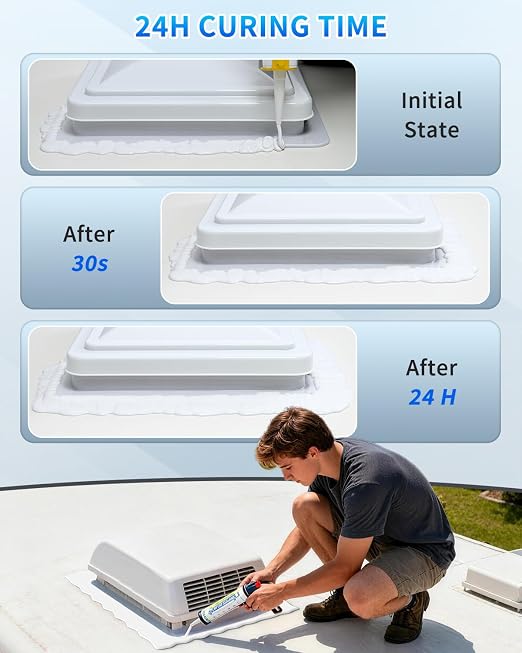 BEBOBLY RV Roof Sealant 4 Packs, Self Leveling Lap Sealant White, RV Caulking Sealant Waterproof, Flexible & Non-Cracking, RV Lap Sealant for Camper, Trailer & Motorhome Roof Repair, Secure Odorless