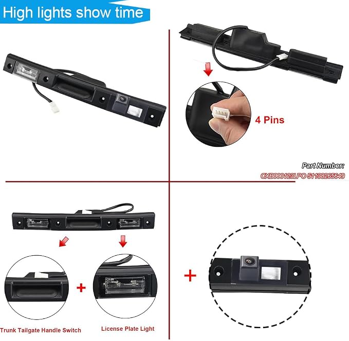 Vehicle Backup Camera Waterproof Car Rear View Camera Trunk Handle Parking Camera for Land Rover Range Rover III L322 2002/03-2012/08 XFJ000020 CXB000123LPO 51138265649