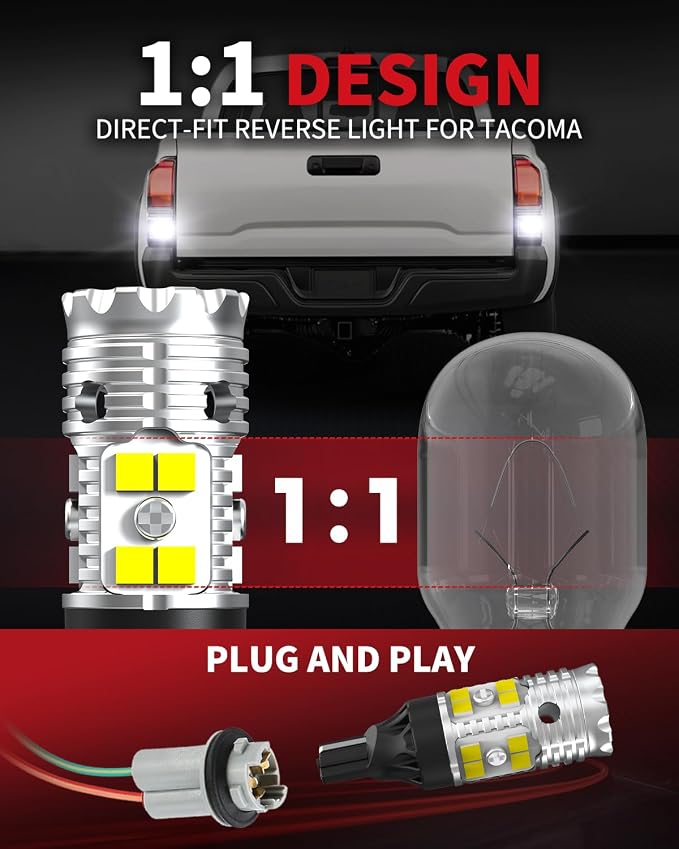LASFIT 921 912 CANBUS Error Free LED Reverse Back Up Light Bulb Compatible with Toyota Tacoma 2005-2020 2021 2022 2023, Ultra Bright 6000K Cool White 3030 Chipsets 906 904 902 W16W Replacement, 2pcs