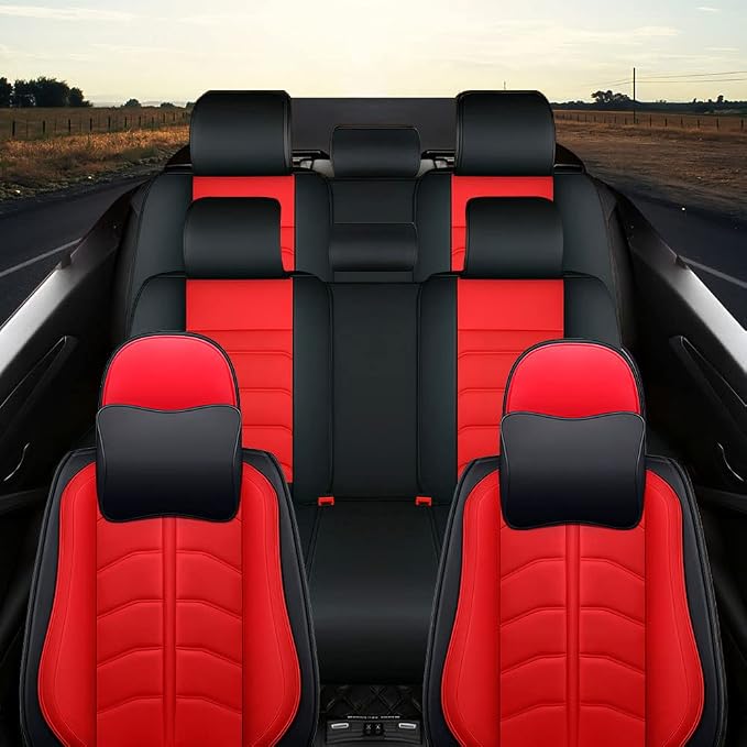 Car Seat Cover 8 Seats for Toyota Highlander 2001-2026, Durable Wear Resistant Waterproof Seat Covers, Breathable No Odor Premium Leather Vehicle Interior Accessories.(8 Luxury,Red)