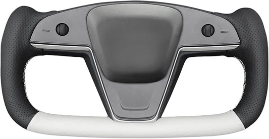 MEWANT Hand Stitched White Leather Steering Wheel Cover Wrap for Tesla Model S 2021-2023 / Model X 2021-2023 Steering Wheel Accessories