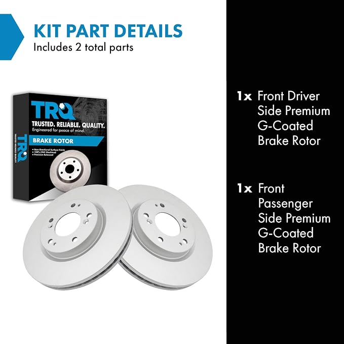 TRQ Front G-Coated Brake Rotor LH RH Pair for Chrysler Dodge Jeep Mitsubishi