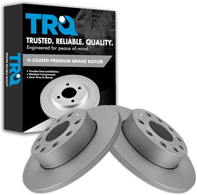 TRQ Rear Brake Rotor Set G Coated Solid Compatible with 2008 Audi A3 A3 Quattro 2005-2010 Volkswagen Jetta 2008 Volkswagen Rabbit