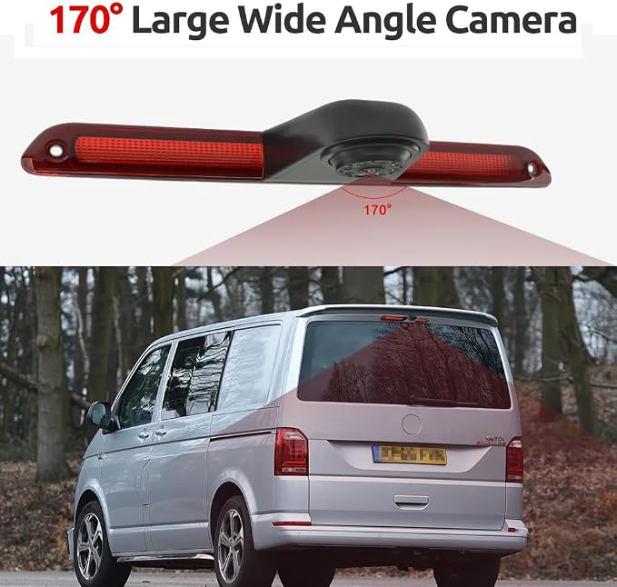 Vehicle Backup Camera for Mercedes Benz Sprinter, VW Crafter Vans 2007-2019, Roof Mount 3rd Brake Light, 170° Night Vision, 12V Reversing Camera with RCA Connector