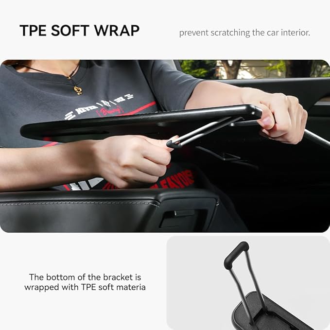 YONZEE Foldable Desk Food Tray (Carbon Edition) for Tesla Model Y Model 3 S X Y Juniper Accessories- Upgraded Table with Support Leg for Dining, in-Car Work, Travel and Outdoor (1 Pack)