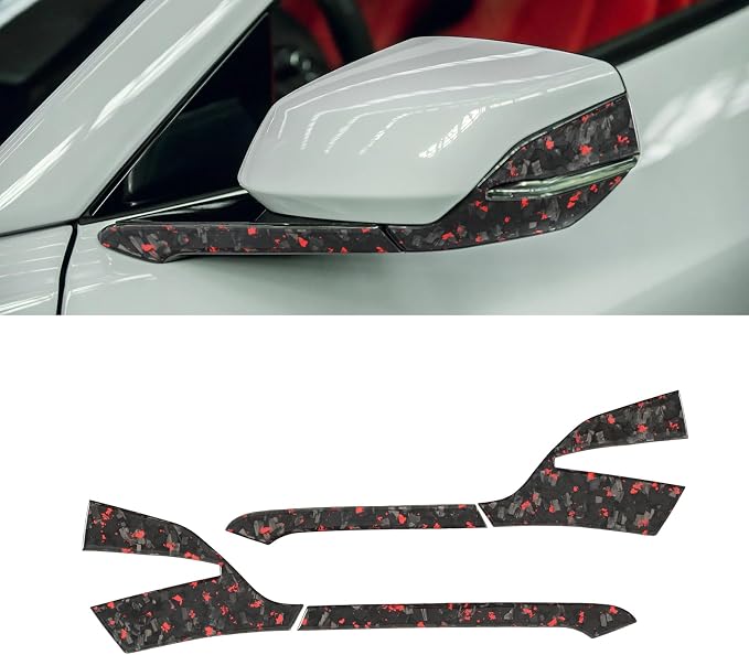 Red Forged Style Real Carbon Fiber Mirror Cover Trim Compatible with Corvette C8 2020-2026, Side Rearview Mirror Cap Trim, Exterior Decor Sticker Accessories