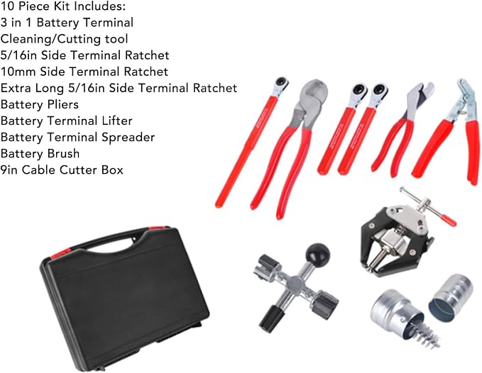 Generic 9pcs Battery Service Tool Kit Multifunction Battery Terminal Spreader Puller Plier for Most Maintenance