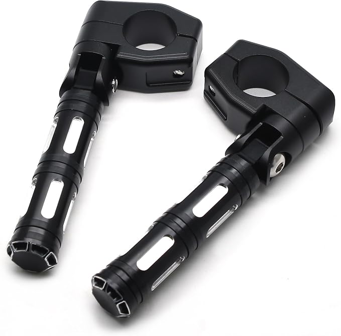 MZS Motorcycle Highway Pegs, 1.25" CNC Highway Foot Pegs Adjustable Short Mount Clamps Compatible with Road Glide King Softail Electra Street Glide Sportster Dyna Rebel Shadow for 1 1/4 Engine Guard