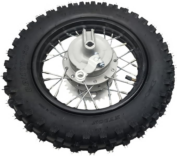 CLEO 80/100-10 Rear Wheel Rim Tire Assembly for 50cc-125cc Dirt Bike taotao TTR SSR CRF Apollo 12mm axle includes Drum Brake and 420-37T sprocket