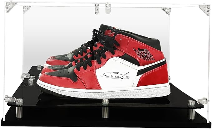Acrylic Sneaker Display Case, Clear Shoe Box with Mirror Back & Elevated Base, 3mm Thick Collectible Display Showcase for High Tops, Fits up to US Size 15, Dustproof Organizer (Assembly Required)