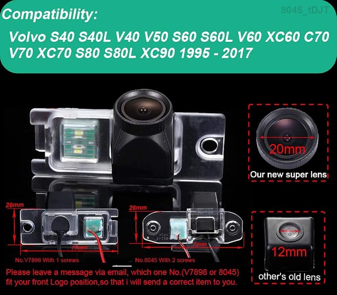 20mm Lens Super Pro HD Night Vision Car Rear View Backup Camera Vehicle-Specific License Plate Light Reverse Camera, replacement for Volvo S40 S40L V40 V50 S60 S60L V60 XC60 C70 V70 XC70 S80 S80L XC90