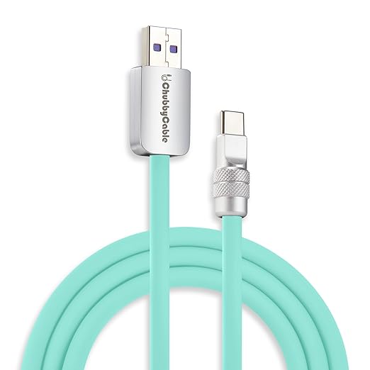 chubbycable Chubby 2.0 USB C 120W Fast Charging Cable Silicone Soft Durable USB C Cable Extra Thick Charger Cord Compatible with iPhone 17-15 Series iPad, Light Blue, USB-A to Type-C, 19.6FT