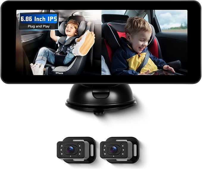 Rear Seat Baby Car Camera for Backseat HD-Rear-Facing CarBaby Monitor Night Vision, Adjustable View Angle, Easy Setup,360°Rotatable Camera, Safety for Kids 6.86“ IPS car Baby Monitor Split Screen