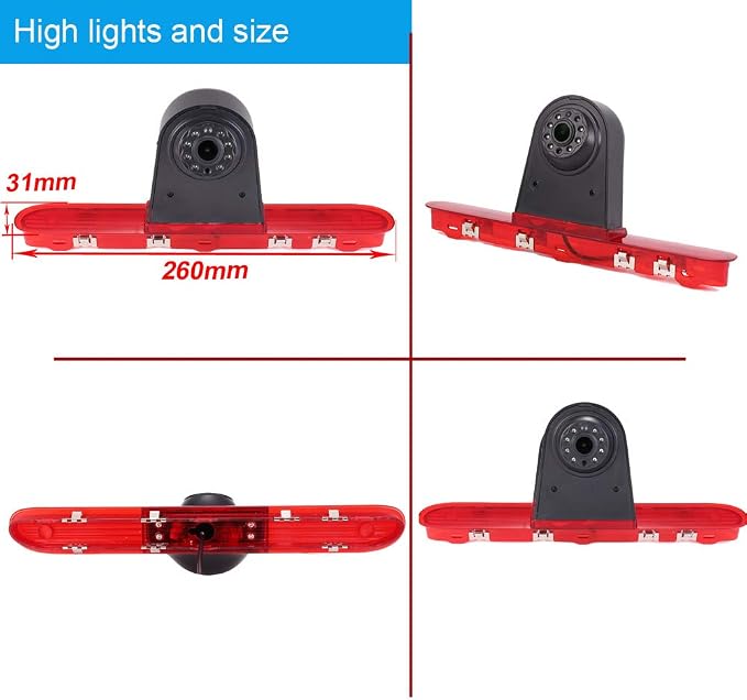 Super 1280x720 Pixel 1000 TV Lines 3rd Brake Light Reversing car Camera Brake lamp Parking for Citroen Dispatch Toyota Proace Peugeot Expert Traveller Van 3 Transporter from 2016 Third MPV Waterproof