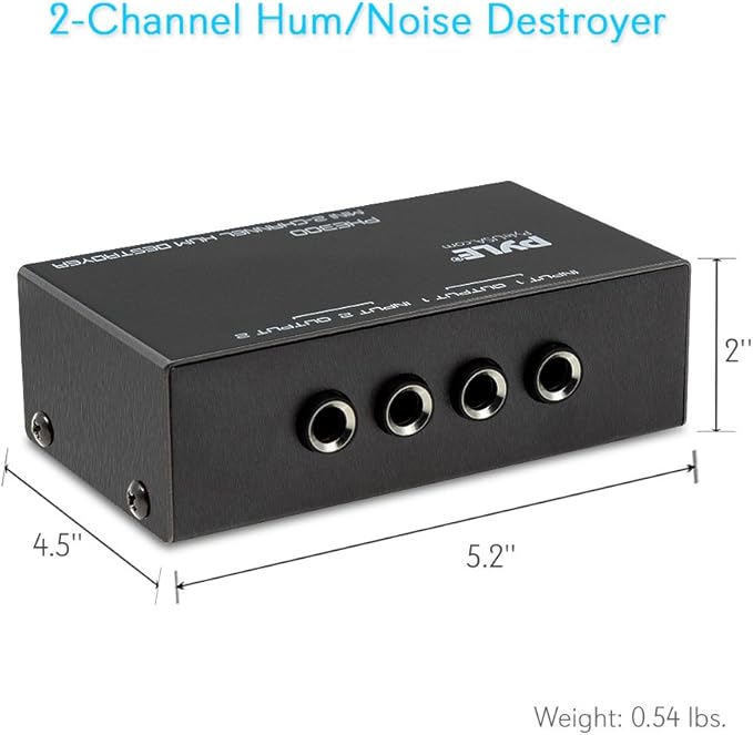 Pyle Compact Mini Hum Eliminator Box - 2 Channel Passive Ground Loop Isolator, Hum Killer PHE300 & Hosa CPP-204 Dual 1/4" TS to Dual 1/4" TS Stereo Interconnect Cable, 4 Meters