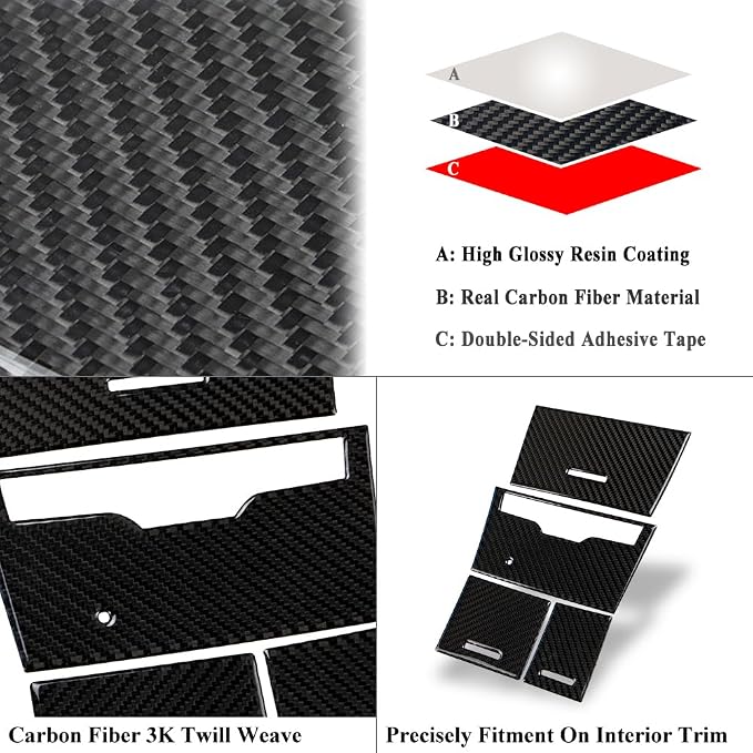 AeroBon TSX Real Carbon Fiber Interior Trim Overlay Compatible with 2009-2014 Acura TSX Sedan 2011-2014 Acura TSX Sport Wagon, 3-Piece Center Storage Panel and Cigarette Lighter Cover Trim Set