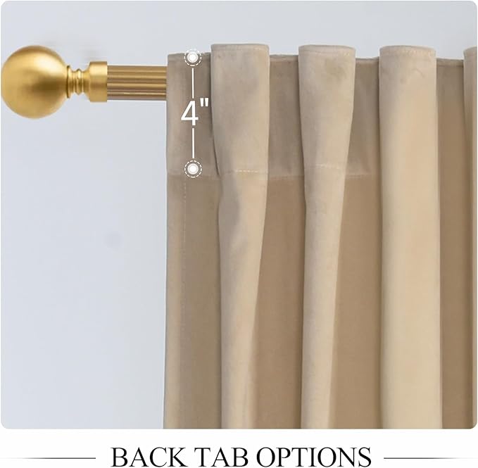 Roslynwood Luxury Soft Sand Velvet Curtains 96 inches Long Back Tab Thermal Insulated Blackout Window Drapes for Living Room/Bedroom/Dining Room, W52 x L96, 2 Panels