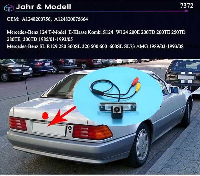 Car HD Backup Reverse Rear-View License Plate Reverse Parking Camera, Vehicle Safety Assistant System, for Benz 124 T-Model E-Klasse Kombi S124 W124 200E/SL R129 280 300SL 320 500 600 600SL SL73