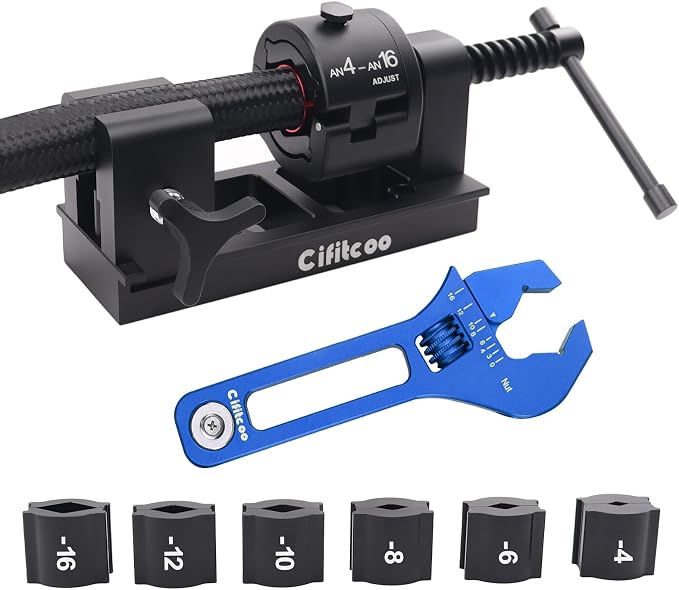 The Complete AN Fitting Kit: AN Fittings Installation Tool + Blue AN Wrench, Covers -3 to -16AN Sizes, No Damaged Fittings, Perfect for Fuel & Oil Lines