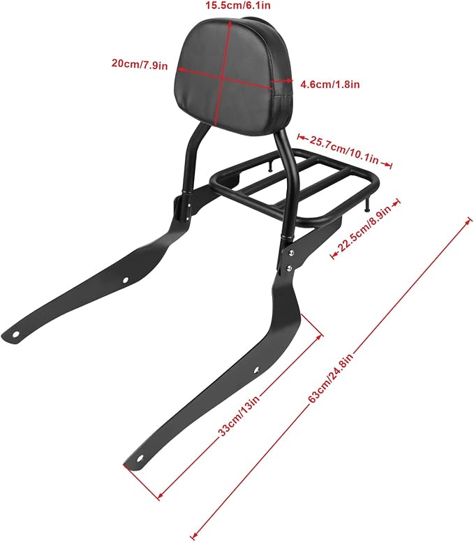 Worldmotop Motorcycle Sissy Bar Backrest Rear Passenger Seat for Suzuki Volusia VL800 2001-2011 Boulevard C50 2005-2011 Boulevard M50 2005-2008 Detachable Backrest(for C50-B)