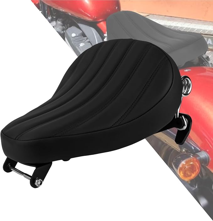 Motorcycle Solo Seat Rider Leather Seat with Spring Bracket Fit for Harley Sportster XL 883 XL1200 2010-2022 (Vertical Line Style)
