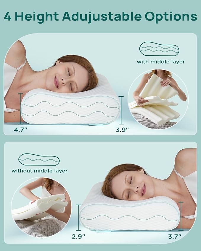 Releep Ergonomic Memory Foam Pillow - Orthopedic Cervical Support Pillow for Neck & Shoulder Pain Relief, Adjustable Contour Pillow for All Sleeping Positions，King Size