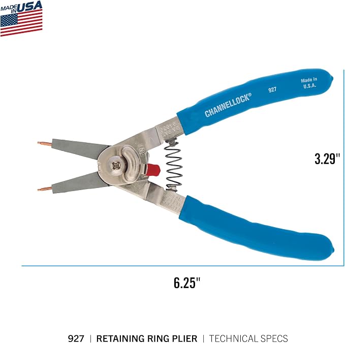 Channellock Snap Ring Plier 927 - Precision Circlip Retaining Ring Pliers, 5 Tips, Made in USA - 8-Inch