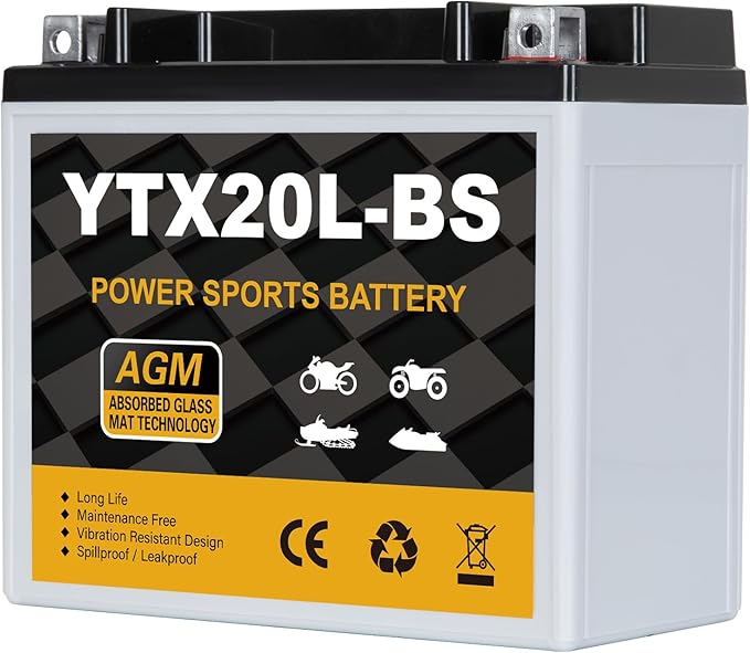 YTX20L-BS 12V 18Ah Motorcycle Battery, 310CCA Sealed AGM Maintenance Free Powersport Battery, Replacement for ATV, UTV, Harley, Scooter