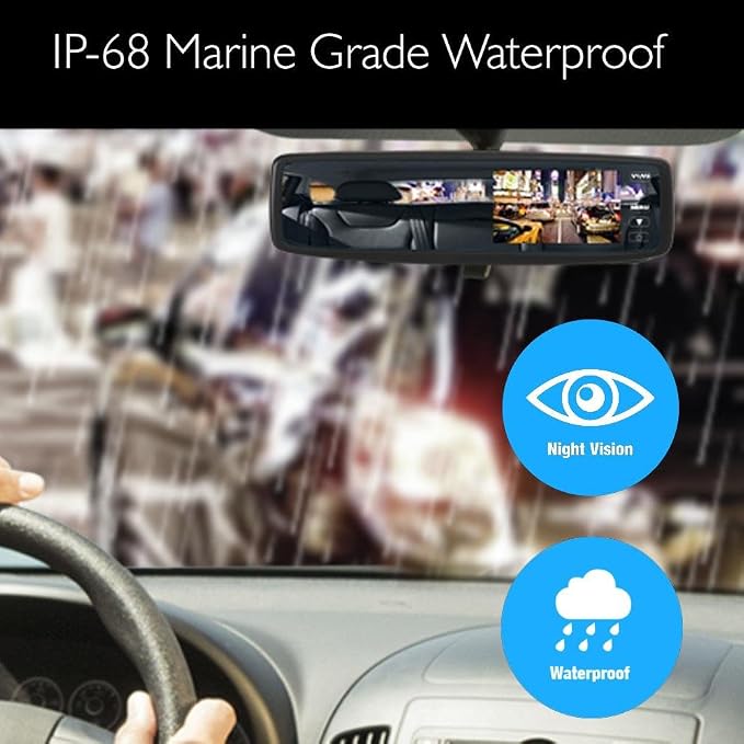 Pyle Wireless Backup Car Camera Rearview Mirror Monitor System - Parking & Reverse Safety Distance Scale Lines, Waterproof & Night Vision Cam, 4.3" LCD Display - (PLCM4300WIR)