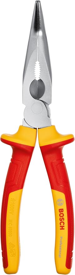 Bosch Professional VDE Needle-Nose Pliers Curved 40° - 200 mm (Certified to 1000 V, Insulated with Thermoplastic Polyurethanes)