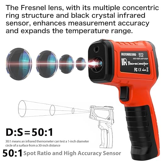 -58°F to 2732°F Infrared Thermometer Gun, Industrial 50:1 Ratio | Built for Kilns, Furnaces & Metal Processing • 13-Point Laser Guidance • MIN/MAX/AVG/DIF Analysis
