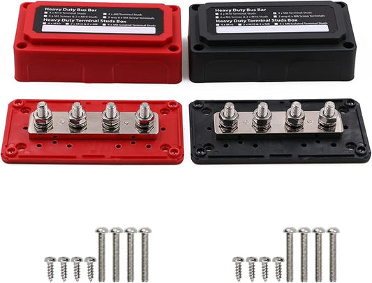 Bus Bar 12V-48V 300A, Heavy Duty Module 4 x 5/16" Posts Terminals Power Distribution Block, Positive Negative Ground DC Battery Busbar Junction Blocks for Car RV Solar Boat Truck Marine, 2 Pack