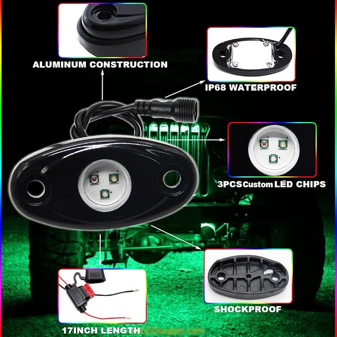 OPP ULITE RGB Led Rock Lights 12Pods, APP Control Rock Light Kit, DIY Color Timing Music Flashing Mode, Interior Underglow Lights for Jeep Offroad Trucks UTV SUV ATV Motorcycle Boats