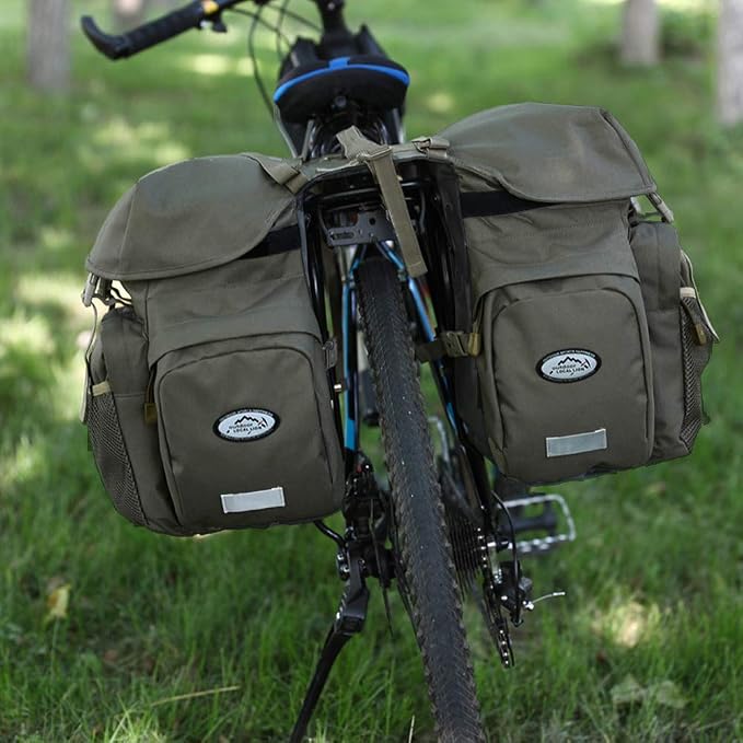 Dreamoon 50L Bike Panniers, Waterproof Bicycle Commuting Bag with Rain Cover, Rear Seat Bag for Rack Width Under 6.3 Inches, Reflective Trim for Safety, Cycling Organizer (Green)