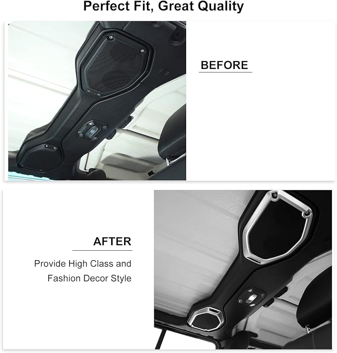 A Pillar Speaker Trim Cover & Roof Speaker Audio Trim Cover Ring Kit Decoration Interior Accessories for Jeep Wrangler JL JLU & Gladiator JT 2018-2022,Silver