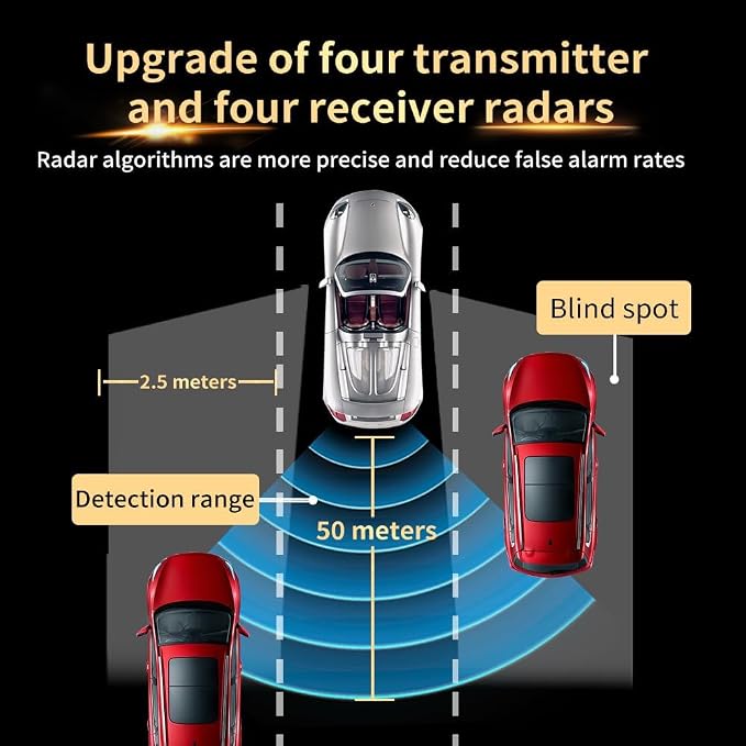 BY-J Blind Spot Monitoring System, Special LED lamp for Mirror Glass 77 GHz Millimeter Wave Radar 12V Car Truck Blind Spot Detection System, Sensitive Radar Sensors Blind Area Detection System