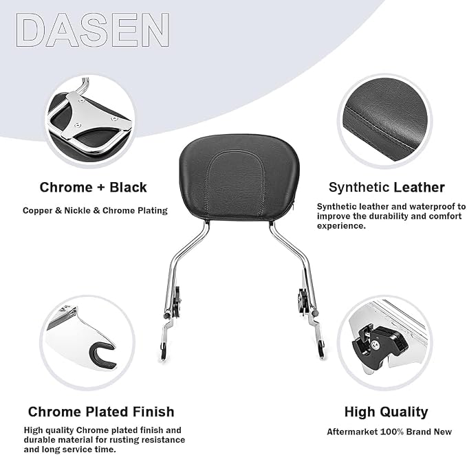 Dasen Detachable Sissy Bar Compatible with Harley Touring, Passenger Backrest Quick-Release Fit Touring Road Glide Street Glide Electra Glide Road King 2009-2025 Chrome